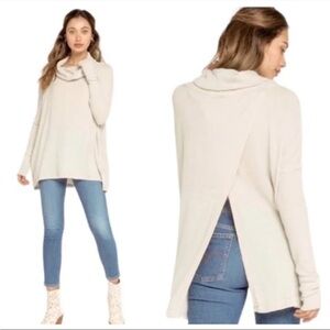 Free People women’s small top cowl neck waffle knit stone cold cream beige nwt